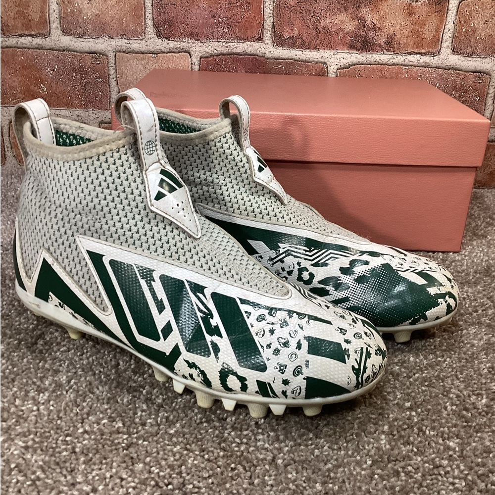 adidas Kids White and Dark Green Football Cleats